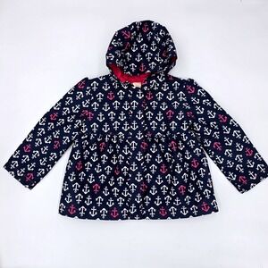Gymboree Girls Anchor Print Hooded Rain Jacket Navy Pink White Size 4T 5T